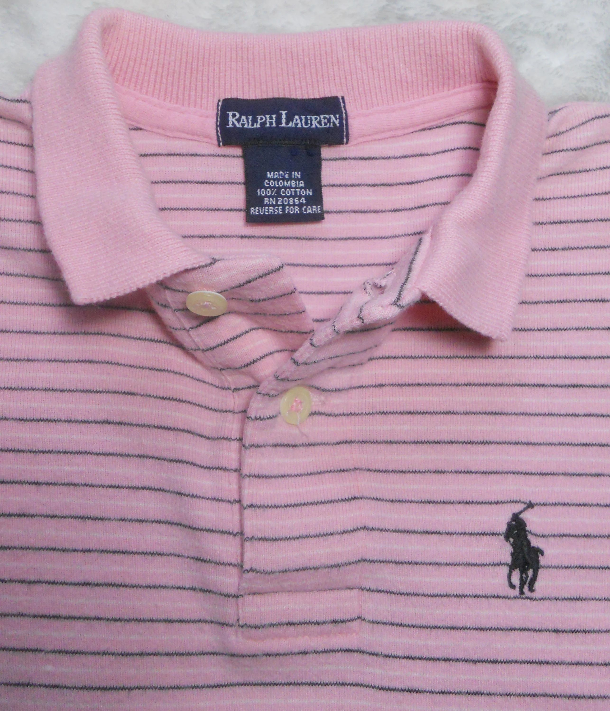 Tops: Vintage Ralph Lauren Short Sleeved POLO Shirt-Pink w/Navy striped All  cotton Girl Top 6-6X