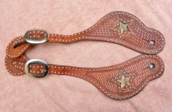 Vintage USA Basket Leather western Spur Straps Adult Adjustable Brown with Dots