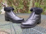 Vintage La Canadienne Leather Ankle BOOTS Black Fur lined Zip Up- Chunky Heels Women 9 M