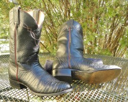 Vintage Tony Lama BULLHIDE Leather Western Boots Black Ropers Gold Label Mens 7D