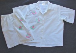 Vintage Dragonfly USA 2 Pc PINK FLAMINGO Short Set Hand Done Embroidery 100% Cotton Youth L