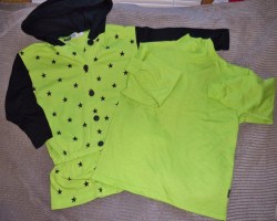 Vintage USA HANG TEN 2 Pc Tunic Jacket Hoodie Set Hot Lime Green & Black Hoody with Stars--Lime Turtleneck Youth Girls size S( 8)