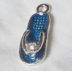 Quantity 9-- Blue Beachy Sandal FLIP FLOP Charm Pendant with clear CZ Stone--Zorrie size : 23mm X 10mm with 1.5mm Hole at Top-