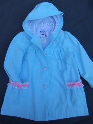 VINTAGE USA Weather Tamer Aqua Hoodie COAT Trench Windbreaker Pockets Girls 4T- Machine Washable