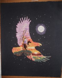 14.5" X 18" Completely Finished Cross Stitch "Chief Swift Eagle" on 14ct Black Aida Unframed