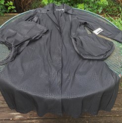 Vintage USA SWING Raincoat Trench NOS 3 Pc Mycra Pac Jet Black Moc Croc --110" Sweep-Carry Bag w/Strap-Tie Scarf Hood