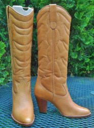 Vintage Brazil Custom made Chaps Tan Leather Boots Quilted fashion Diva Womens 6m