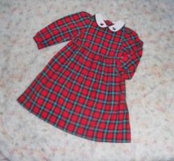 VINTAGE GYMBOREE LS Red Plaid Dress Embossed Scottie Dog Collar Girls Medium 5/6