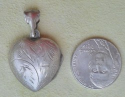 Vintage Sterling Silver Heart LOCKET PENDANT 12mm X12mm--Etched 925 Jewelry Scalloped Bale