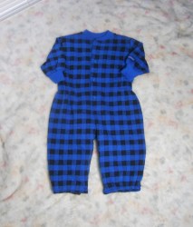 Vintage USA Osh Kosh B'Gosh LS Jumpsuit Coverall Blue & Black Checked fleece Baby 6-9mos