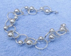 ESTATE 925 STERLING SILVER Bracelet Rings & Beads Shepherd Hook Closure 18 gm