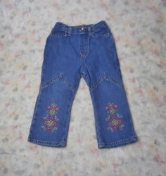 Vintage Osh Kosh B'Gosh Blue Denim Jeans Pants Flared Boot Cut Legs Baby Girl 24mos