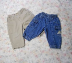 Vintage 2 Pairs Osh Kosh B'Gosh Pants Khackis--- Blue Denim Jeans/Dungarees Tapered Legs Baby 9-12 Mos