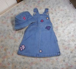 Vintage Gap Blue Jean Jumper Dress & Bucket HAT 100% cotton denim Darling Flower Child-Girls 3T-4T