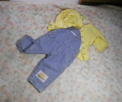 Vintage Gap 3 Piece DUCK DUCK GOOSE Set--Railroad striped Denim Overall -Top Tee-Oversized Jacket Toddler 3T