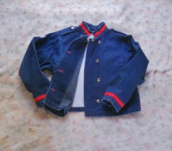 Vintage USA Iconic Osh Kosh B'Gosh Blue Jean JACKET 1-OFF Denim Nautical Military style Youth 12-Chest 38