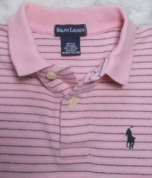 Vintage Ralph Lauren Short Sleeved POLO Shirt-Pink w/Navy striped All cotton Girl Top 6-6X