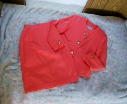 Vintage 80's Stirling Cooper SUIT- 2 Pc Coral Eton Jacket scalloped front Blazer- Skirt Set DYNASTY Womens 8