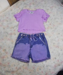 VINTAGE JM Originals NY Denim Short Set Tie-Dyed Rhinstone Shorts/Cropped Top Boutique Outfit Girls 6-6x