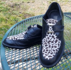 Brighton Italy black Leather Loafer Animal print fur toe Inserts Monk strap shoes womens size 7.5