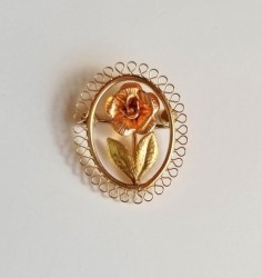 KREMENTZ Rose in Oval Frame Pin-Brooch Tri-color 14kt Gold Overlay-possible hat pin