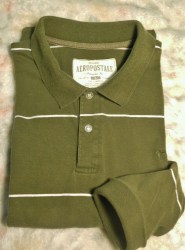 Vintage Aeropostale LS Polo Shirt--soft knit cotton olive green striped Top Chest 42"-oversized Womens L