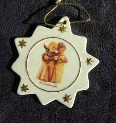 Vintage Hummel Christmas Ornament, M. J. Hummel Flat Star Angel Ornament~ Gold Accents