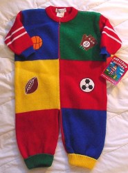 VINTAGE NOS Harlequin Knit Coverall Jumpsuit Designer Cynthia McKinney -Bright Colors Sports Motiffe  Boys 18mos