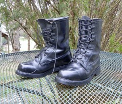 Vintage 1993 USA Military Issue Combat BOOTS Black Leather Insulated Speed laces 9 Reg~ Double H ?