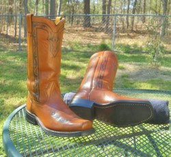 Mens USA 12" Leather Western CAMPUS Boots- Carmel w/Hand-detailed black pinstriping Biker Cowboys 8D