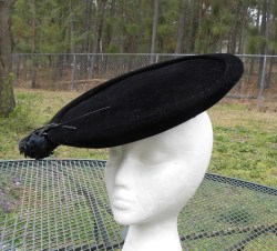 Vintage CHIC' Mr John Velvet Fascinator Hat - from MAY D & F Dept Store Denver Black Velvet Pancake