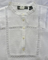 Vintage INC Long Sleeved Blouse White Cotton Post boy Banded Collar Womens 12--Chest 43