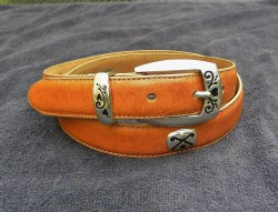 Vintage USA Brighton GOLF Leather BELT Saddle Tan Western 2 Pc Silver Buckle Golfing Conchos size 34