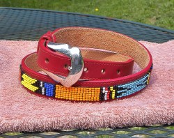 Justin USA Western Leather BELT--Red with seed bead panels Silver Buckle Size S=28