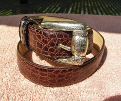 Vintage USA Brighton 1.25" Brown Leather Belt Mock-croc Silver Hardware Ladies S AS-IS