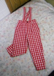 Vintage 1980's ESPRIT Kids Strapped Pants Red & White Checked-Red Heart Buttons- Tapered Legs Slacks Girls sz 7--waist: 23-26""