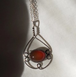 Vintage USA Handmade Pendant Necklace-Oval CARNELIAN Cabochon Bezel Set PENDANT -925 Sterling Silver 16" Chain