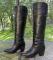 Vintage FRYE Leather 19" Western BOOTS Minimalist Black Pull On Stacked heels Womens 7 B