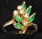 Vintage ESTATE Natural 5 Marquis Emeralds - 5 Round Diamond Cocktail RING 14 Kt Yellow Gold sz 6.25