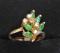 Vintage ESTATE Natural 5 Marquis Emeralds - 5 Round Diamond Cocktail RING 14 Kt Yellow Gold sz 6.25