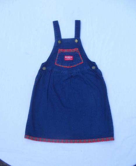 Vintage USA UNION MADE OshKosh B&rsquo;Gosh Blue Denim Jumper Dress- Shamrock Buttons Girls 6