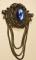 Vintage BAROQUE Blue Cabochon BROOCH Funky Blue Oval Dress PIN Hanging Chains Hinged Dress Clip