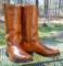 Mens USA 12" Leather Western CAMPUS Boots- Carmel w/Hand-detailed black pinstriping Biker Cowboys 8D