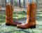 Mens USA 12" Leather Western CAMPUS Boots- Carmel w/Hand-detailed black pinstriping Biker Cowboys 8D