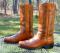 Mens USA 12" Leather Western CAMPUS Boots- Carmel w/Hand-detailed black pinstriping Biker Cowboys 8D
