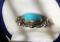VINTAGE 70's Oval Arizona TURQUOISE Cabochon Pendant Scalloped Bezel Set Sterling Silver
