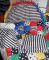 VINTAGE USA 6 Piece CRIB Set-- Handmade Cenna Jean Primary Colors Quilt Squares N Racing Stripes for baby