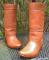 Vintage Mexico Moreno Romero Leather Western Boots Carmel Horseshoe pull on 12" Tall Womens 6.5