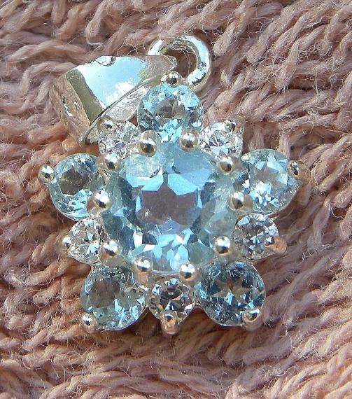 Sterling Silver 925 STAR Blue Topaz Pendant with CZ round stones (No chain)