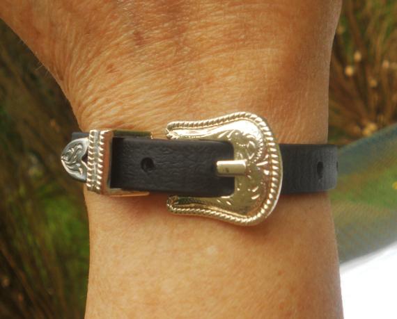 NEW! Made in the USA Black BETA Belt BRACELET ~3/8"Wide 3Pc Silver Buckle